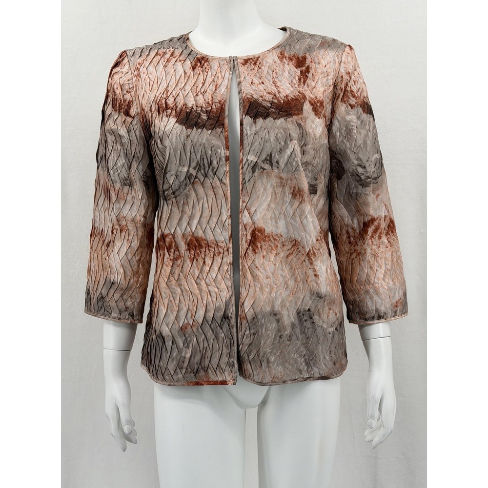 Chicos Travelers Jacket Womens 1 US Medium Brown Textured Blazer Artsy Abstract